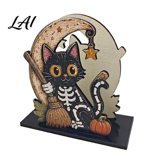 Halloween Themed Table Decor Wood Napkin Holder Vintage Rustic Dispenser Organizer Spooky Ghost Farmhouse Storage Black Cat Boo Tissue Stand