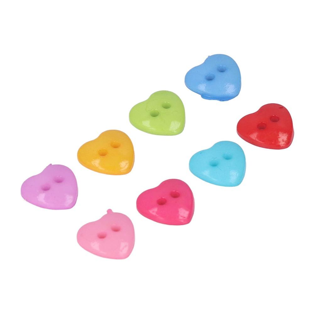 200pcs 2 Holes Heart Shaped Buttons Plastic Material Resin Heart Buttons For Sewing