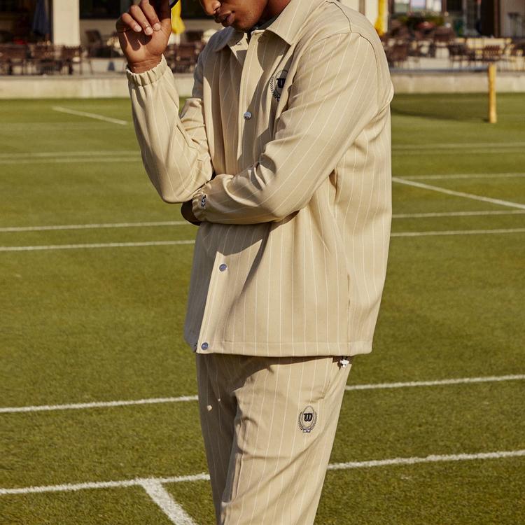 Kith Куртка-поло X Wilson Pinstripe Double Knit Coaches с принтом логотипа и полосками, мужские куртки светло-серого цвета KHM010074-210