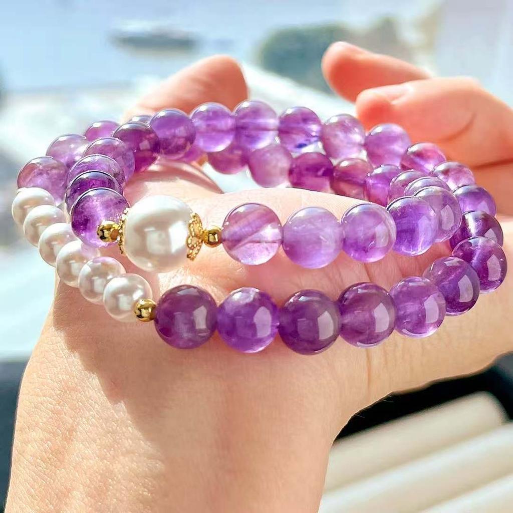 8Mm Retro High Quality Natural Amethyst Artificial Crystal Pearl Multi-Circle Bracelet Bracelet.