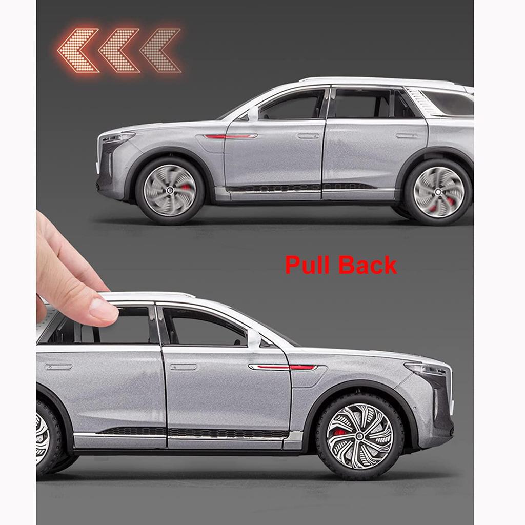 Масштаб 1/24 HongQi E-HS9 SUV, модель автомобиля из сплава новой энергии, литая под давлением металлическая игрушечная машина, модель автомобиля, имитация звука и света, подарки для детей