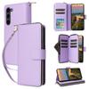 R20 For Samsung Galaxy S23+ Case Zipper Pocket Leather Phone Cover with 9 Card Slots