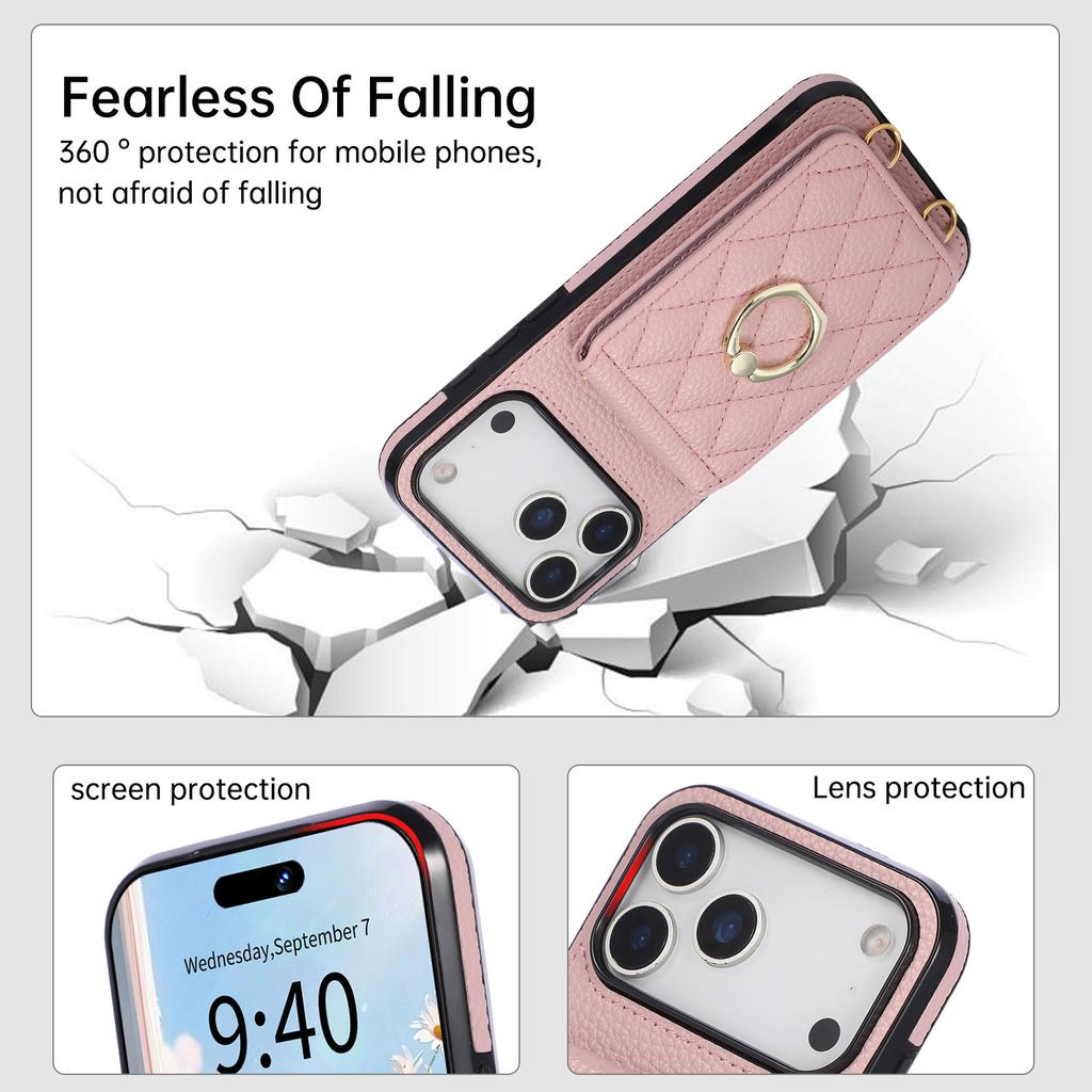 Кошелек-чехол на шею с кольцом-держателем и слотами для карт для iPhone 17 Pro Max 16 Plus 15 14 13 12 11 с длинным ремешком