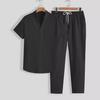 2024 Summer Men's Casual Sports Suit - Short Sleeve & Long Pants, Solid Color