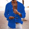 QICED Shirt Men's Solid Colour Loose Single-breasted Lapel Cotton Linen Long-sleeved Blouse Shirt