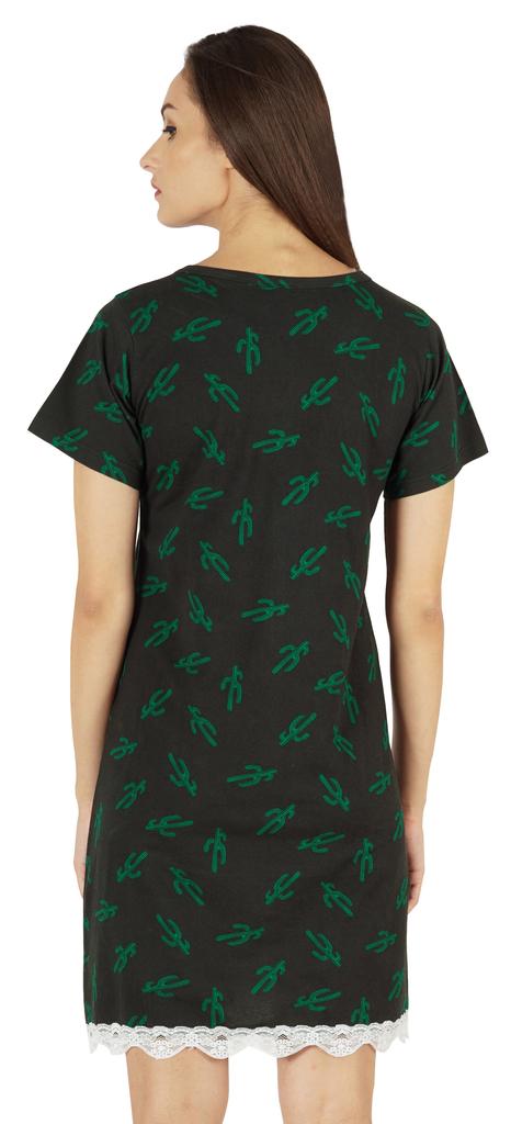 Inkmeso Printed V-Neck Nightgown Sleepwear For Womens Nightshirt Soft Button