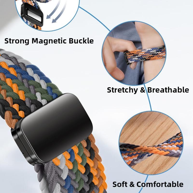 Compatible with Samsung Galaxy Watch 7 6 4 5 FE Band Galaxy Watch 6 4 Classic 47/ 43/ 42/ 46mm/Watch 5 Pro 45mm, 20mm Elastic Nylon Sport Men Wome
