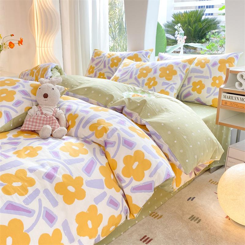 Комплект из четырех предметов из чистого хлопка, 60 штук, небольшой свежий комплект из трех предметов для спальни, осенне-зимний утолщенный пододеяльник, простыня