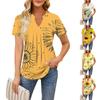 Women's Short Sleeve Casual V-neck Chest Pleated Printed Loose T-shirt Top