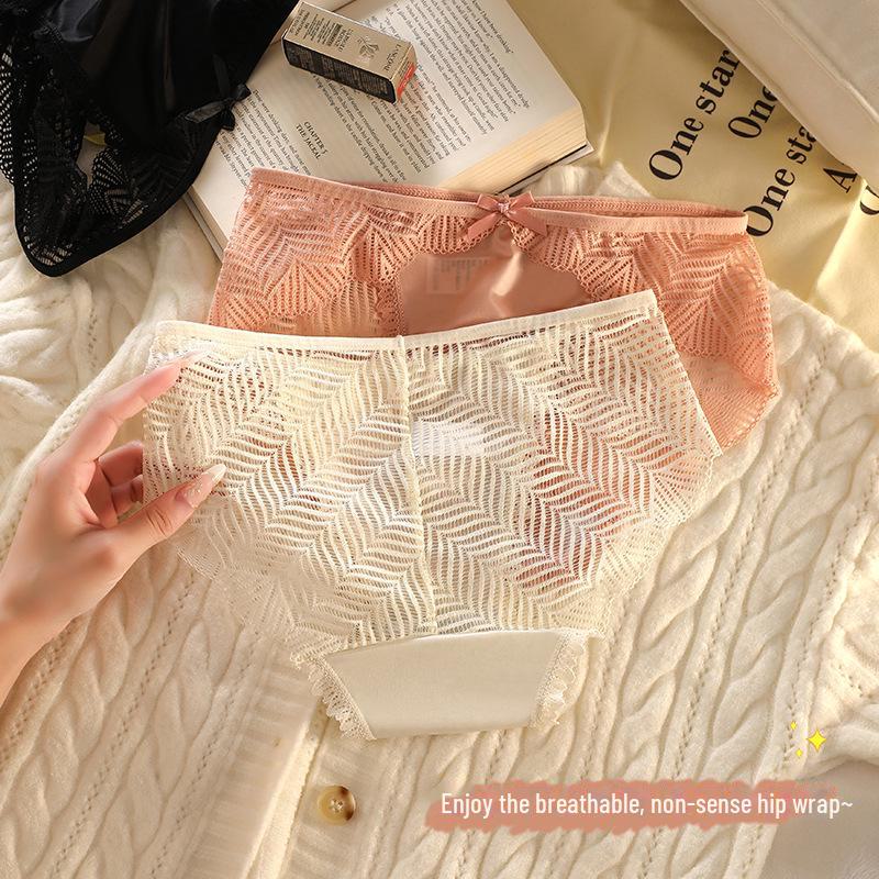 Women's Low Waist Lace Panties - Pure Cotton Antibacterial Crotch, Thin, Sexy, Transparent, Breathable Briefs.