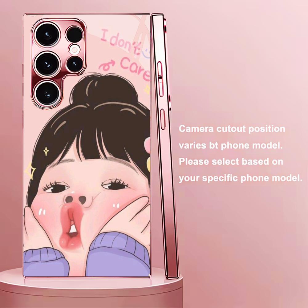 Cartoon Cute girl fashion funny Phone Case Glass TPU Smartphone for Samsung Galaxy S26 S25 S24 S23 S22 FE Ultra Plus coque Funda