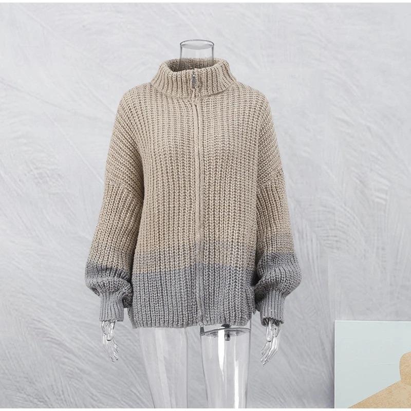 Модный кардиган с блестками и люрексом, сверкающий вязаный женский кардиган с рукавами-фонариками, повседневный свободный свитер с v-образным вырезом на молнии, женская элегантная куртка HighStreet, шикарная уличная одежда