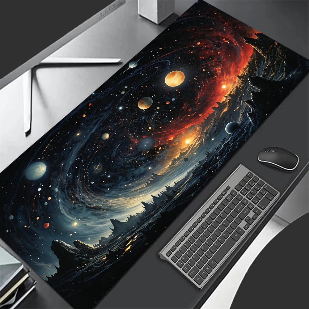 Cosmic Swirl Starry Sky Mouse Pad Large Computer Office Game Table Mat Rubber Anti-slip Stitched Keyboard Mat 90x40 XXL Desk Pad