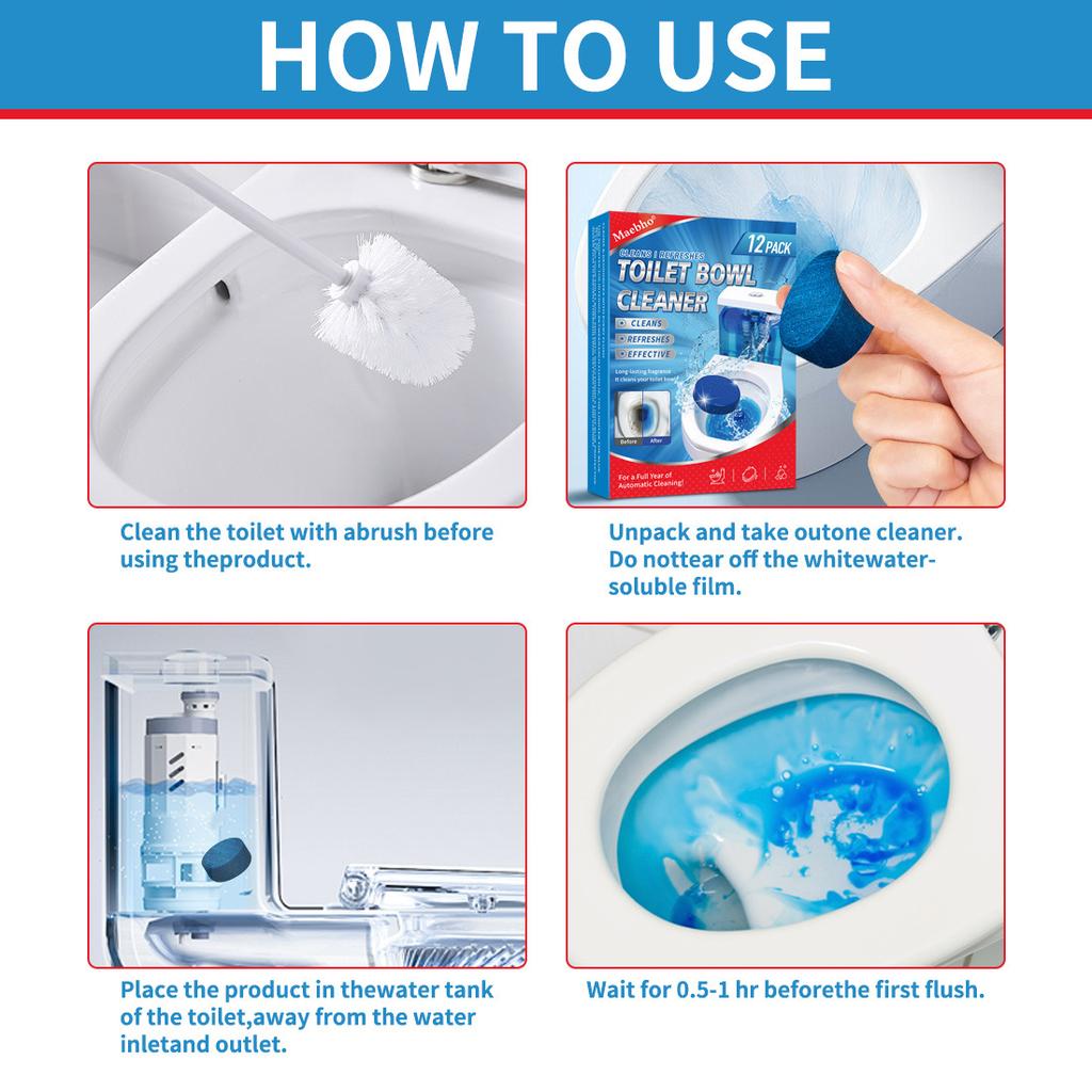 Blue Foam Toilet Cleaning Tablets, Automatic Toilet Cleaning Blocks, Effectively Eliminate Odors, Pack of 12