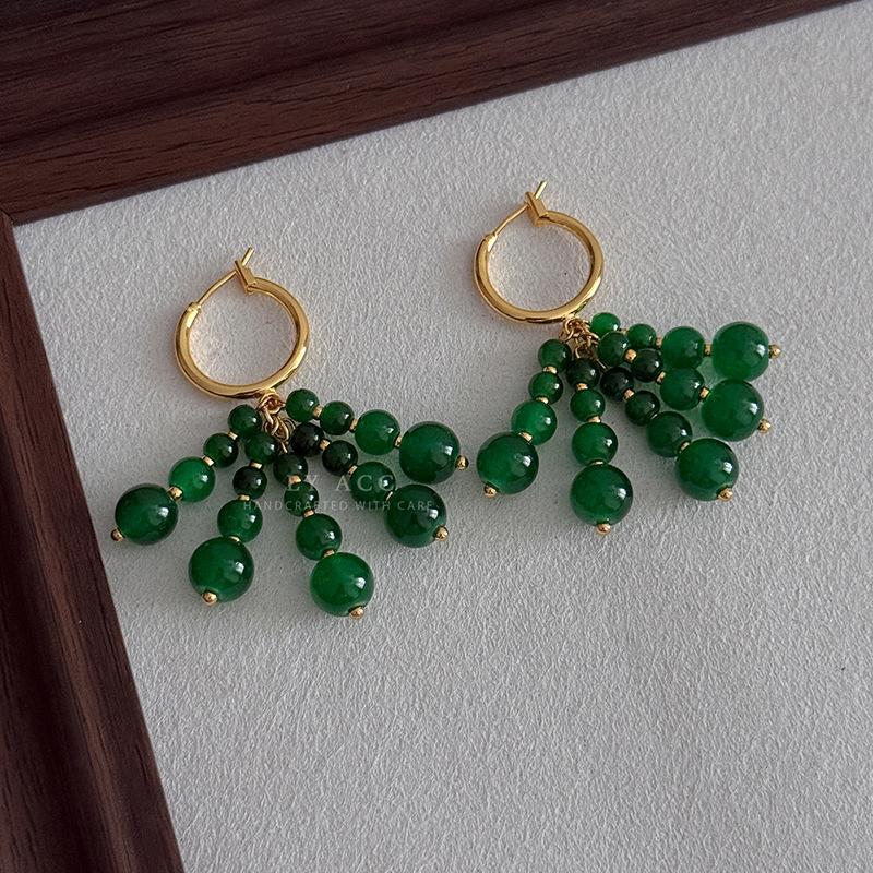 Classic ring handmade bead string earrings, earrings, retro elegance and nobility, light luxury, exquisite niche design, fashionable and versatile