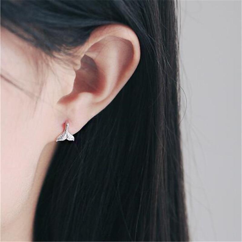 New Korean Style Simple Fashion 925 Sterling Silver Jewelry Personality Pattern Fish Tail For Women Stud Earrings E243