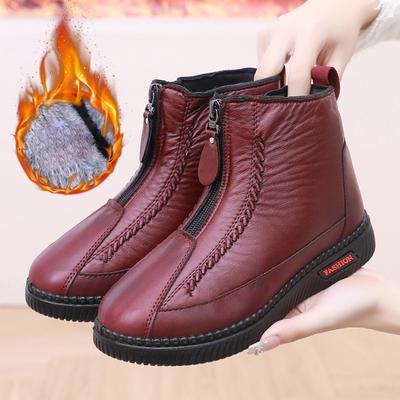 Женские зимние теплые зимние сапоги на флисовой подкладке, туфли с высоким берцем из искусственной кожи на шнуровке и мехом для женщин, уличные ботильоны с нескользящей подошвой
