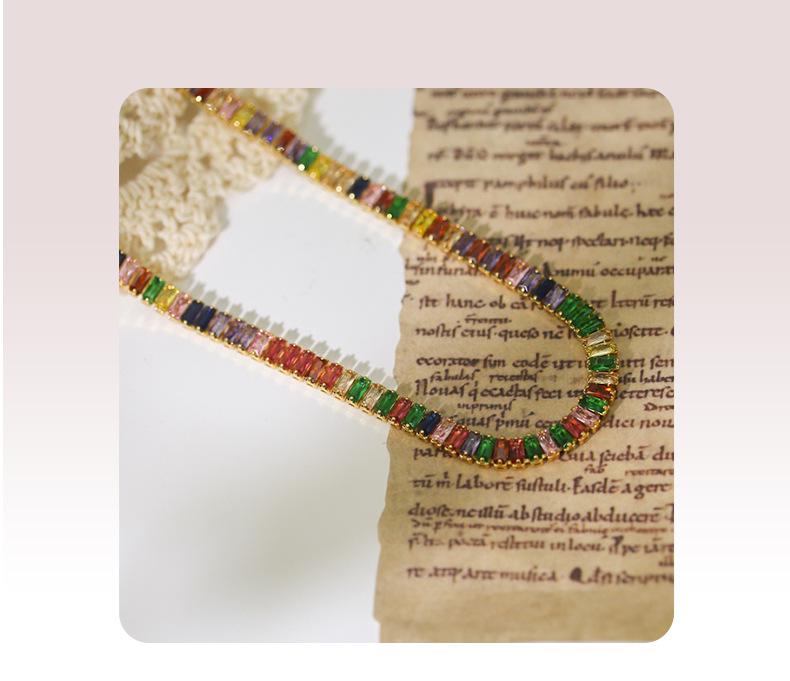 Vintage Colorful Zircon Square Necklace for Women - Elegant and Unique Statement Jewelry