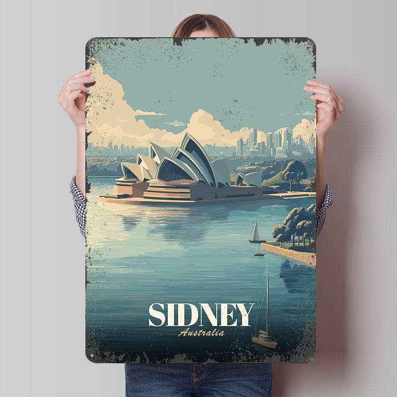 Sydney Opera House Travel Tin Plaque Poster Customized Wall Art Retro Vintage Metal Signs for Man Cave Desk Decor Room Ornaments