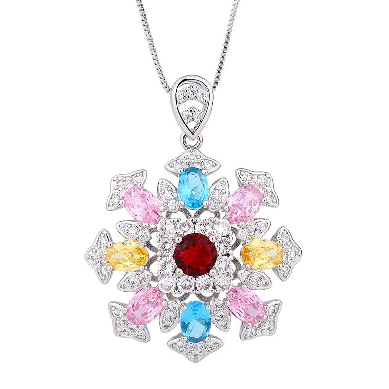 Ювелирные изделия Цветной турмалиновый кулон в виде снежинки, слегка инкрустированный бриллиантами, ожерелье-сокровище, винтажная роскошная цепочка на ключицу