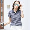 Women's Striped Printed Lapel T-shirt Ordinary Fit Casual Short-sleeved Pullover