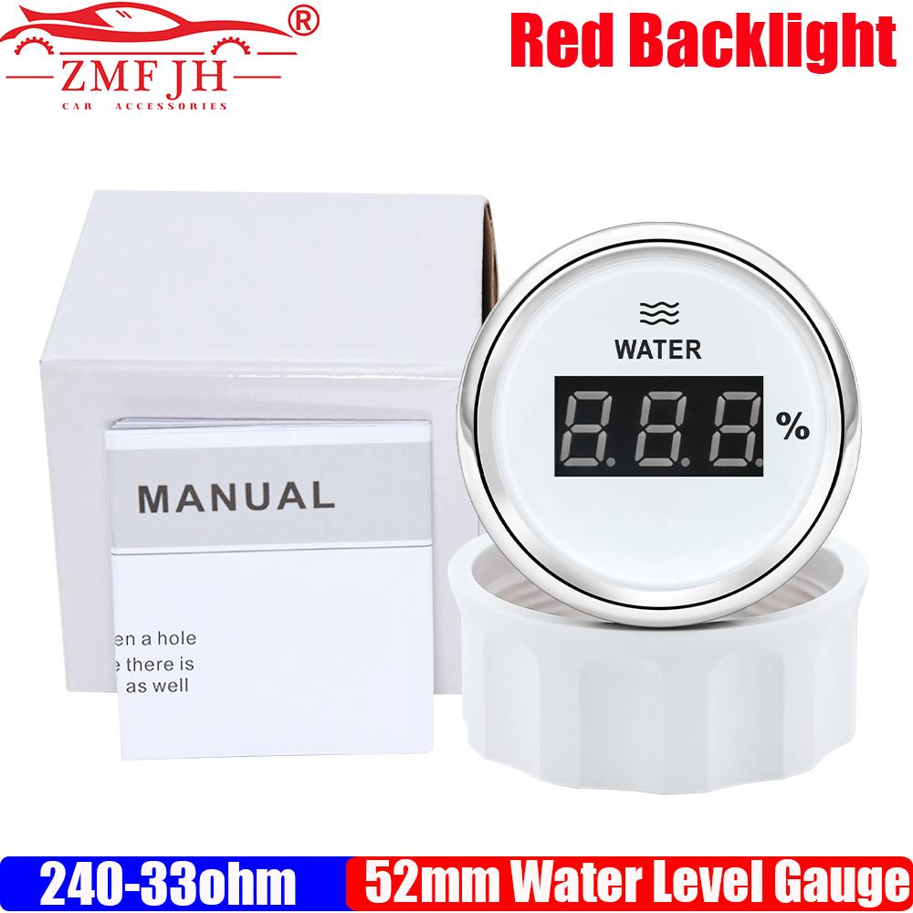ZMFJH Digital 2"52MM Water Level Gauge for Universal Car Red Backlight Water Tank Meter Indicator 0-190ohm,240-33ohm Marine Boat