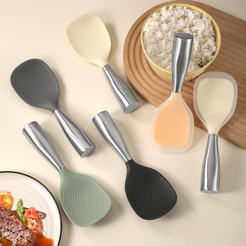 Stainless Steel Handle Silicone Rice Spoon Non-stick Serving Spoons Rice Paddle  Rice Cooker