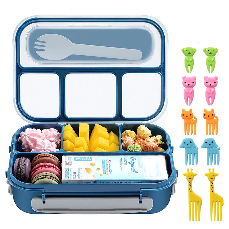 16-Piece Plastic Bento Lunch Box Set for Students with Microwave-Safe Compartments and Fruit Picks