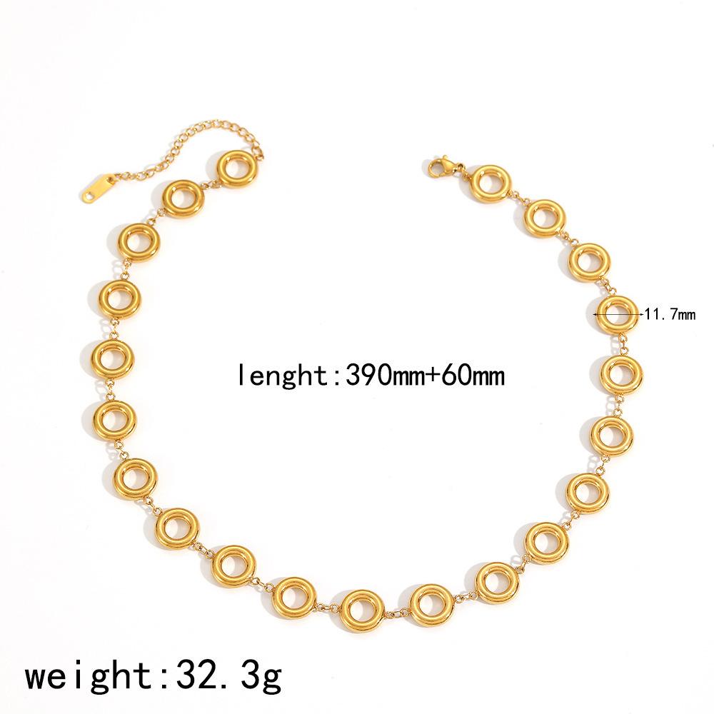 Fashion Stainless Steel Small Circular Ring Bracelet Necklace Set 18K Gold Plated Jewelry Girl Wrist Accessories Gifts