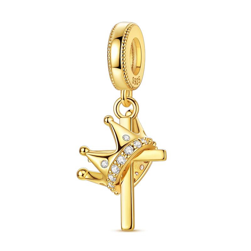 925 Silver Golden Series Charms Bead with CZ Zircon Whale Butterfly Sun Pendant for DIY Fashion Jewelry Bracelet