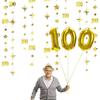 Gold 100th Birthday Decorations Number 100 Circle Dot Twinkle Star Garland Hanging Streamer Bunting Banner Backdrop for Women Mens 100th Anniversary