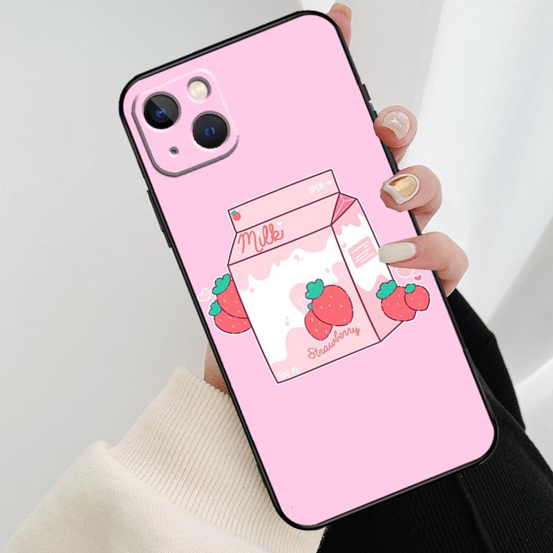 Милый чехол для телефона «Клубничное молоко» для iPhone 17 Pro Max 16 15 14 11 12 13 Pro Max mini 15 16 Plus 16e 17 Air Cover