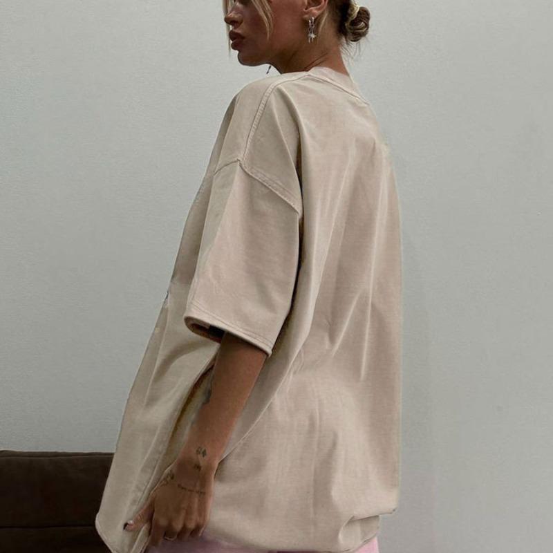 Летняя футболка с коротким рукавом большого размера для женщин, новые модные топы с круглым вырезом, свободная повседневная хлопковая футболка, женская уличная однотонная простая женская футболка 24651