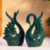 Современная элитная керамическая фигурка в виде пары лебедей | Красивый декор для дома (2 шт., темно-зеленый, средний)