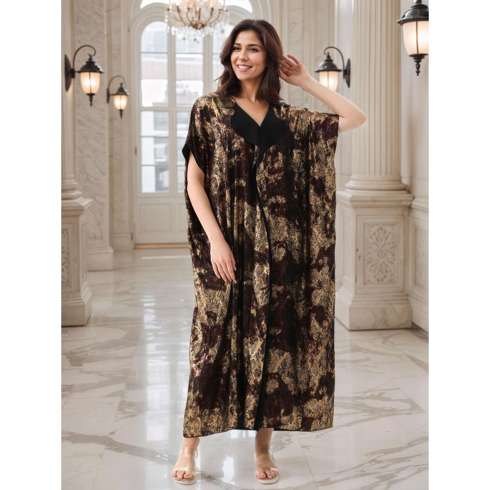 Бронзовая пляжная блуза с леопардовым принтом, лацканы, турецкий халат, роскошный дубайский халат, элегантный кафтан