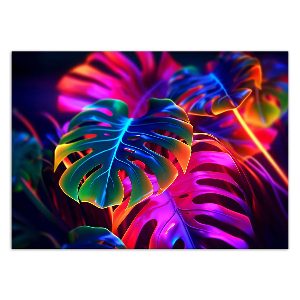 Wallpaper Monstera fluorescent leaves