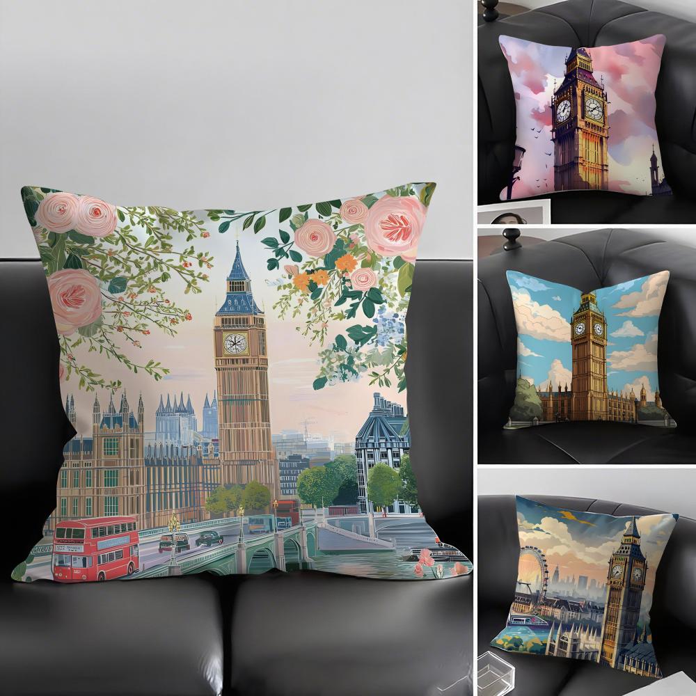 London Fashion Cushion Cover Pillowcase Ultra Soft Skin Friendly Fabric Cloud Like Comfort Concealed Zipper