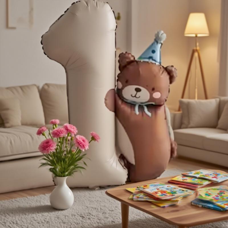 Прекрасный медвежонок один год цифровой алюминиевый фольгированный шар детский день рождения праздничное украшение шар юбилей