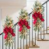 Christmas Stair Garland with Faux Snow Pine Cones Ribbon Realistic PVC Christmas Wreath for Indoor Decor Staircase Door Mantel Decoration