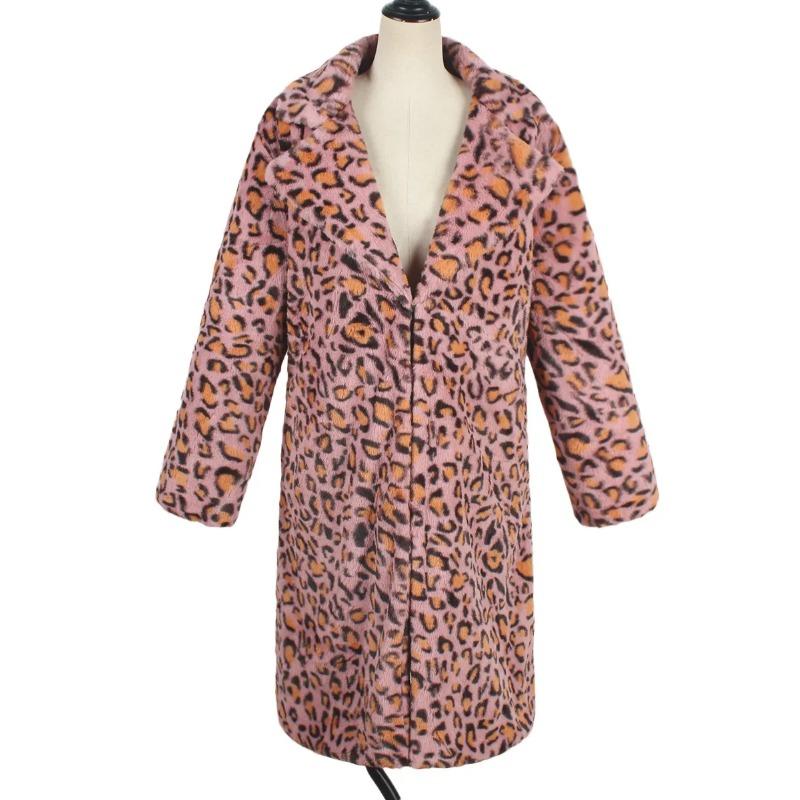 Вайла Пальто из меха Осень Зима Женская Мода Повседневное Пальто из искусственного меха с имитацией леопарда Плюшевое Длинное Пальто Зимняя Куртка