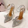Fashion Luxury Women Shoes Transparent Silver CRYSTAL Women Pumps Fashion Ankle Strap Bridal Thin High Heels Spring Autumn Wedding Shoes