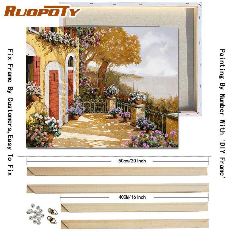 RUOPOTY Раскраска по номерам Городской пейзаж для гостиной на холсте Уникальный подарок Акриловая картина по номерам Дом