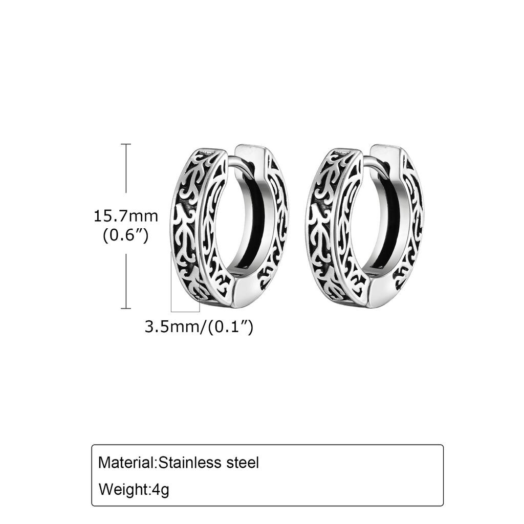 Totem Hoop Earrings for Men Teens,Black Anit Allergy Stainless Steel Huggies Earrings,Rock Punk Ear Zircon