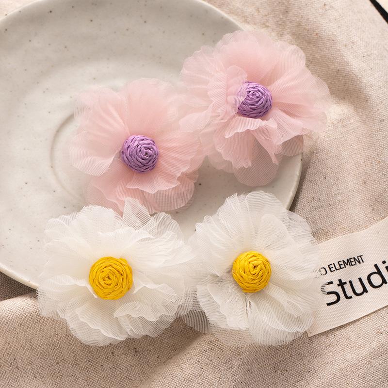 Misty Moon Light Yarn Spring And Summer Organza Flower Stud Earrings Exaggerated Atmosphere Vacation Style Earrings Women'S Earrings Pure Desire Wind