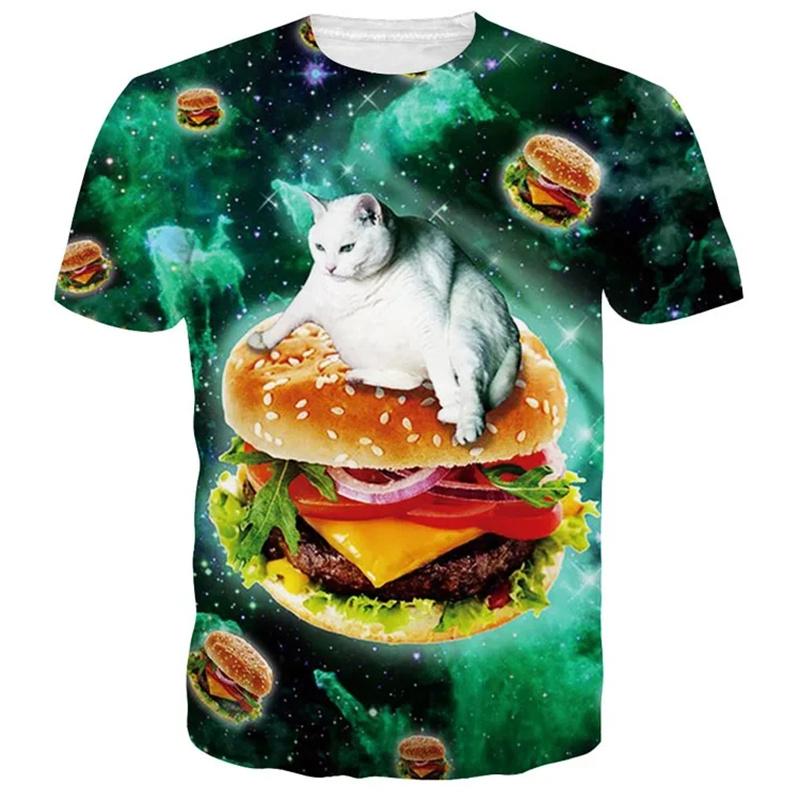 Летняя футболка с забавными котами с 3D принтом, мужская футболка с рисунком Galaxy Cat, с коротким рукавом, индивидуальные повседневные уличные футболки с круглым вырезом, одежда