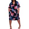Summer Plus Size V Neck Short Sleeve Knee Pocket  Print Casual Dress For Women