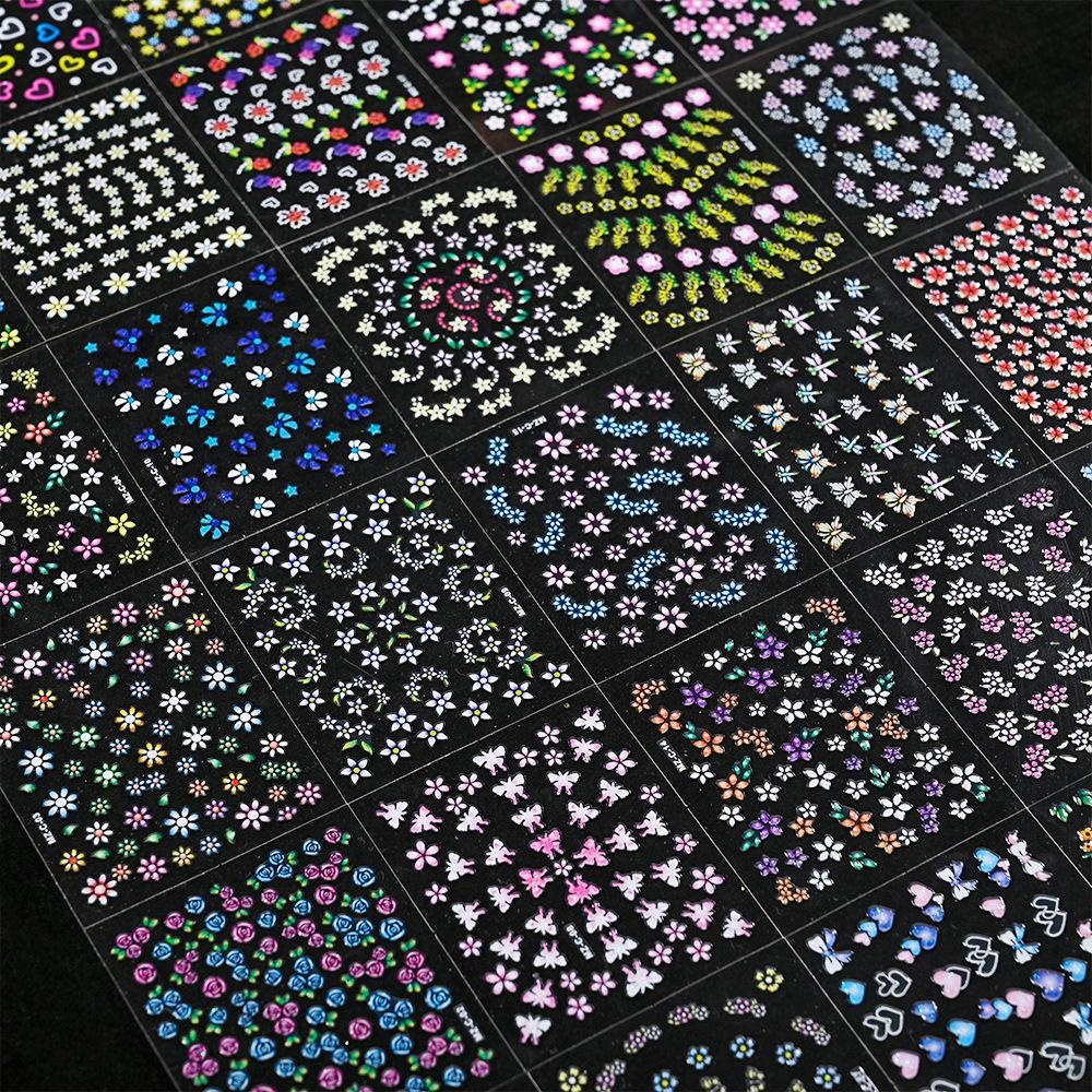 30PCS 3D Nail Stickers Colorful Flowers Daisy Butterfly Star Heart Design Self Adhesive Shiny Nail Art Decorations for Women DIY Manicure