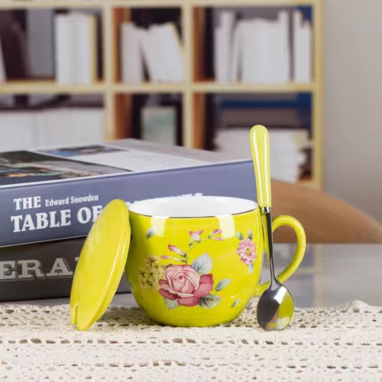 European Style Rose Coffee Cup Mug Ceramic Water Cup Coffee Cup Milk Cup Breakfast Cup