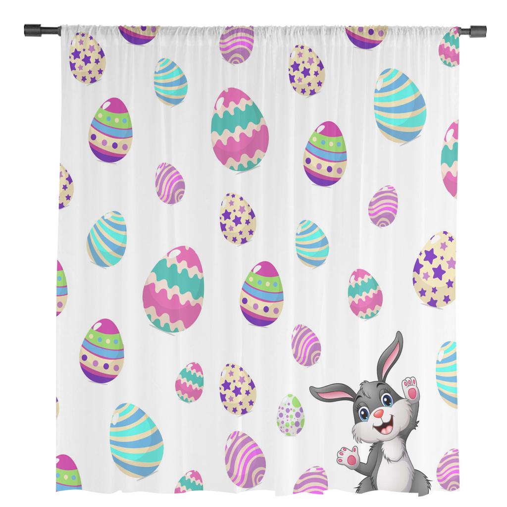 Занавески из тюля с изображением кролика в виде пасхального яйца для гостиной, спальни, вуали, прозрачные занавески для окон, домашний декор, шторы