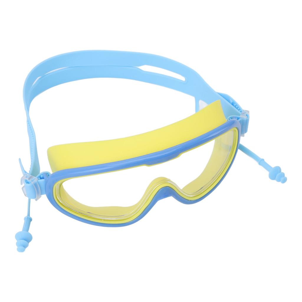 Kids Swimming Goggles Large Frame Waterproof Non Fog HD Swim Supplies with Nose Clip Yellow Blue